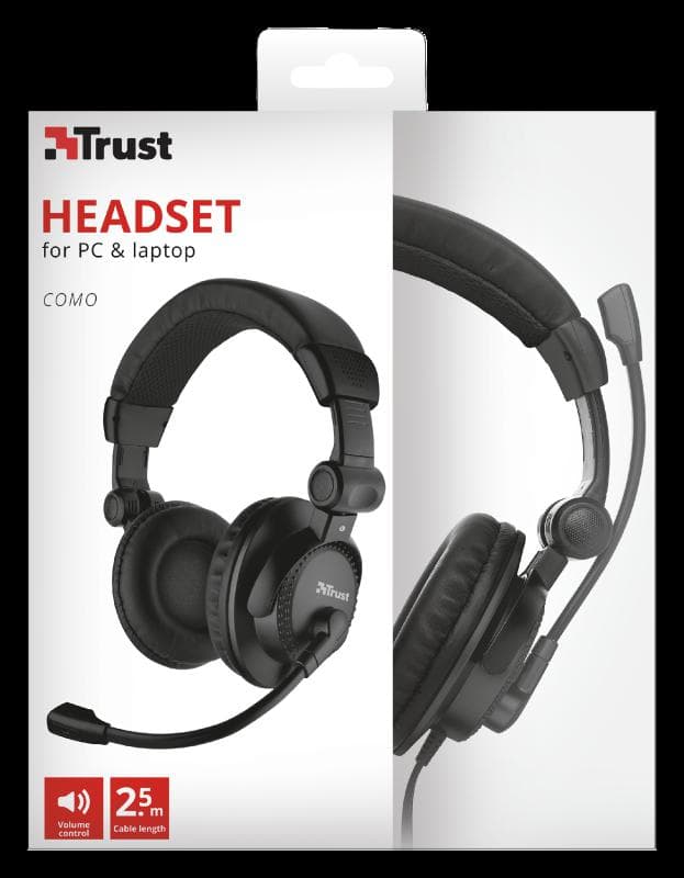 CASTI TRUST, "Como", cu fir, standard, utilizare multimedia, microfon pe brat, conectare prin Jack 3.5 mm, negru, "TR-21658" — miniatură