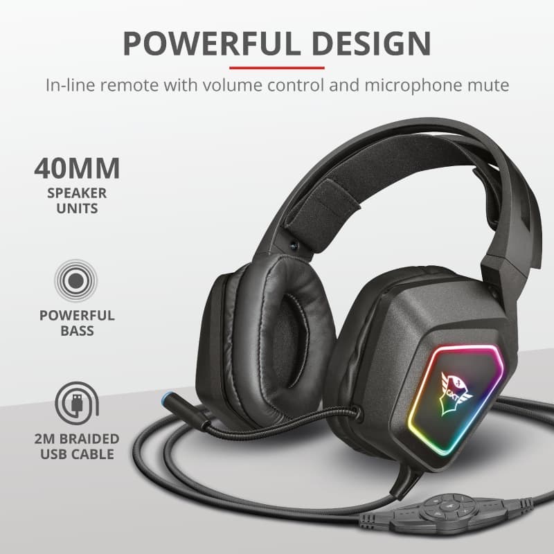 CASTI TRUST, "GXT 450 Blizz", cu fir, gaming, utilizare multimedia, microfon pe brat, conectare prin USB 2.0, negru, "TR-23191" — miniatură