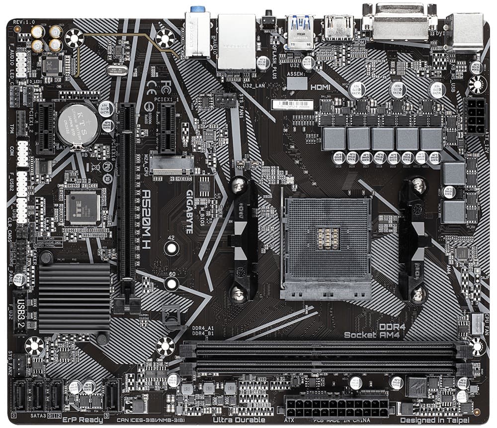PLACA de BAZA Gigabyte "A520M H", skt AM4, mATX, AMD A520, 2 x DDR4, max. 64 GB, 4 x SATA, 1 x M.2, 7.1, "A520M H"