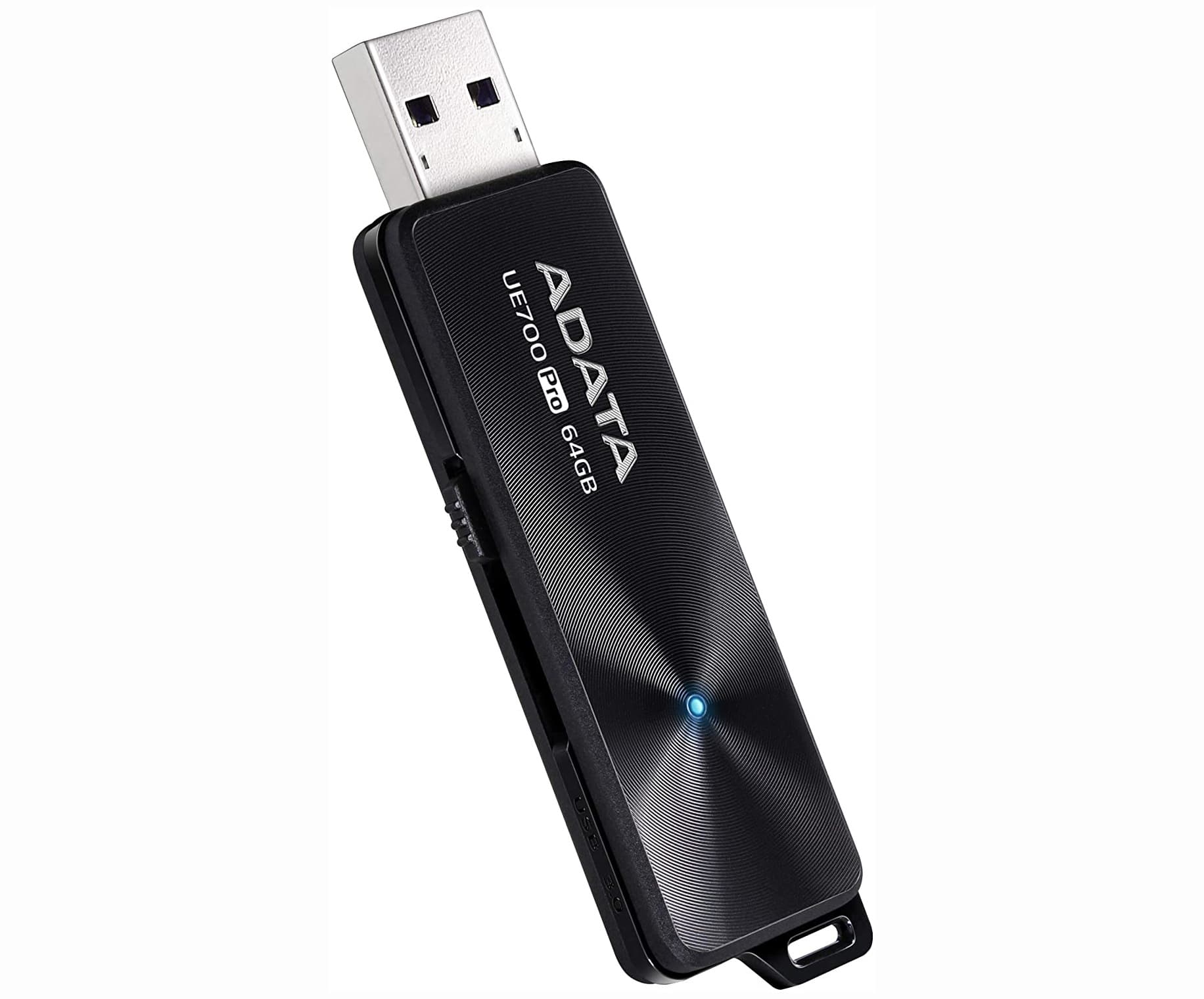 MEMORIE USB 3.2 ADATA 64 GB, retractabila, carcasa aluminiu, negru, "AUE700PRO-64G-CBK" — miniatură