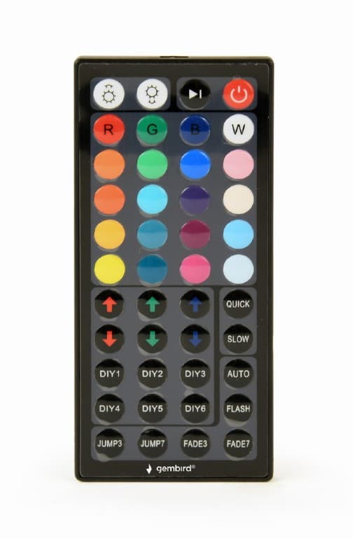BANDA LED GEMBIRD, RGB diferite culori, 280lm, 17W, 150 x LED, banda 5m, telecomanda, rezistenta la stropi IP65, cablu 1.5m, "LED-S-RGB500-01" — miniatură
