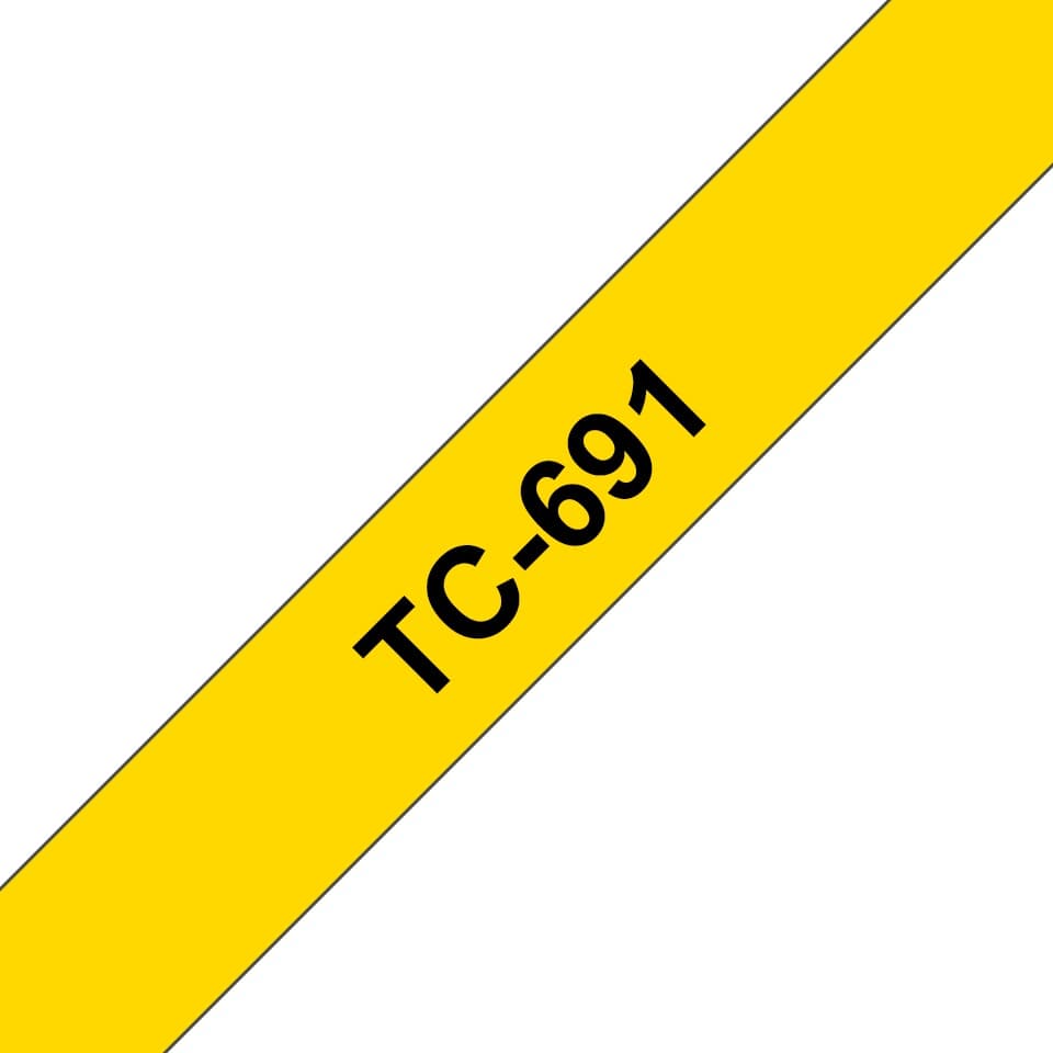 Banda Laminata Original Brother Black on Yellow, TC691, pentru E105|E110|H100|H101|H105|H110|H111|P300|128|200|1000|1010|1090|1100|1120|1130|1160|1170|1180|1190|1200|1230|1280|1290|6100|7100|ST1150, 9mm, incl.TV 0 RON, "TC691"