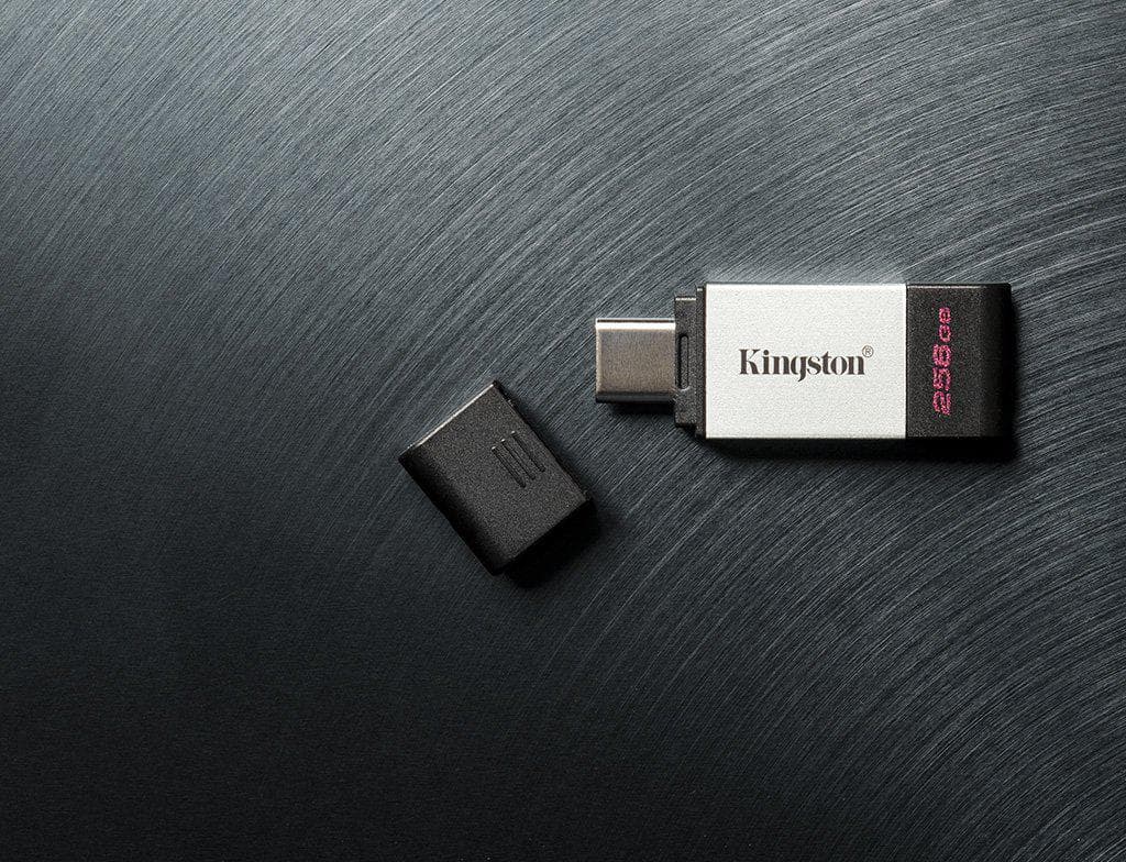 MEMORIE USB 3.2 Type-C KINGSTON 256 GB, cu capac, carcasa metalic & plastic, negru / argintiu, "DT80/256GB"