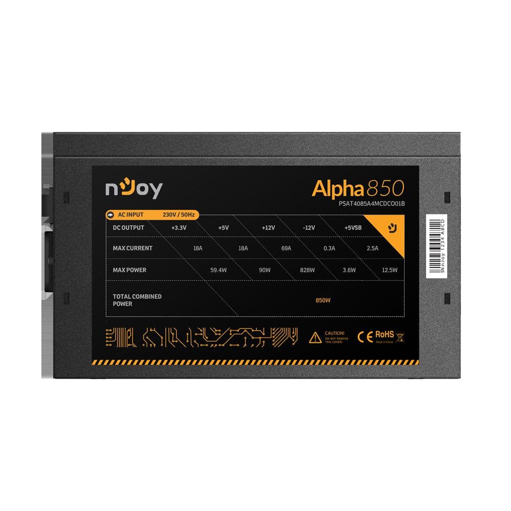 SURSA SURSA NJOY Alpha 850, 850 W, modulara, ATX 12V V2.3, fan 140 mm x 1, 80 Plus Gold, "PSAT4085A4MCDCO01B" — miniatură