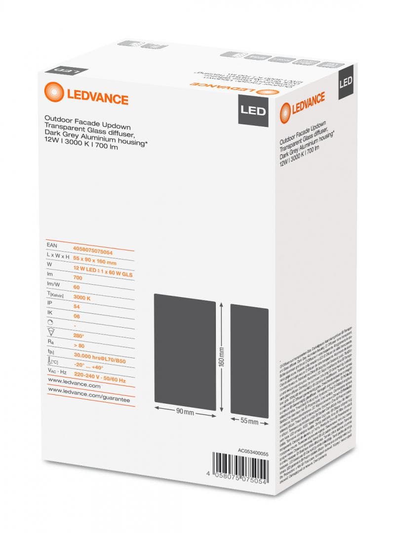 APLICA DE EXTERIOR LEDVANCE 3000K IP54 "000004058075075054" — miniatură