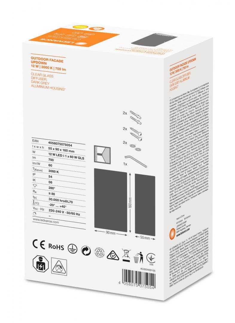 APLICA DE EXTERIOR LEDVANCE 3000K IP54 "000004058075075054" — miniatură