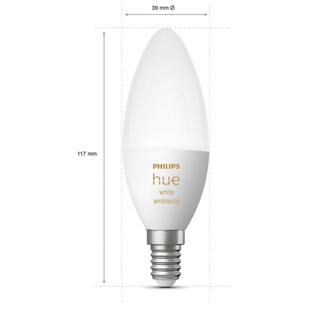 SET 2 becuri smart LED Philips, soclu E14, putere 5.2W, forma lumanare, lumina toate nuantele de alb, alimentare 220 - 240 V, "000008718699726355" — miniatură