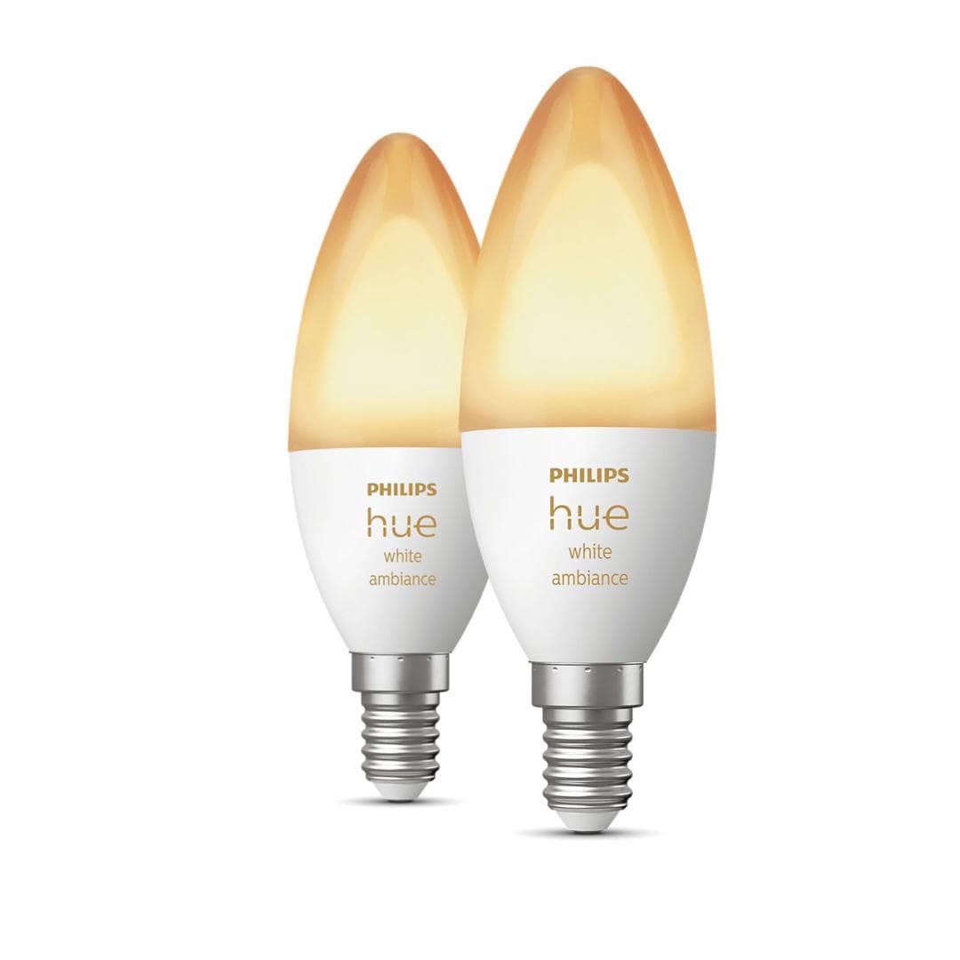 SET 2 becuri smart LED Philips, soclu E14, putere 5.2W, forma lumanare, lumina toate nuantele de alb, alimentare 220 - 240 V, "000008718699726355"