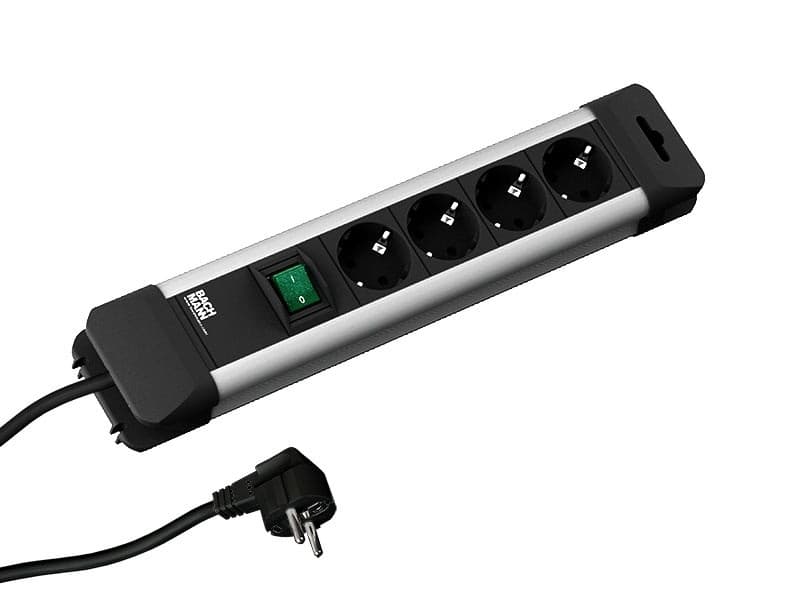 PRELUNGITOR Bachmann, Schuko x 4, conectare prin Schuko (T), cablu 2 m, protectie copii, negru | argintiu, "330.100"
