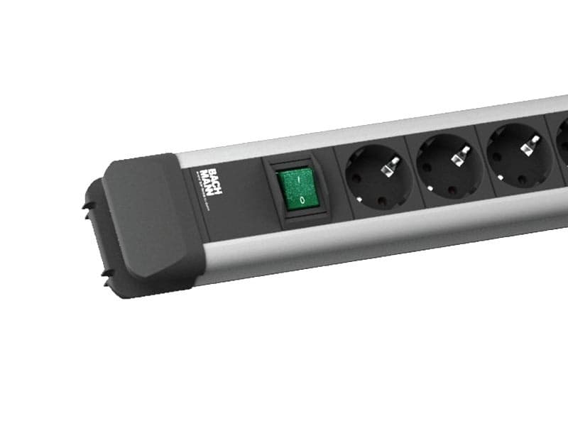 PRELUNGITOR Bachmann, Schuko x 12, conectare prin Schuko (T), cablu 2 m, protectie copii, negru | argintiu, "330.103" — miniatură