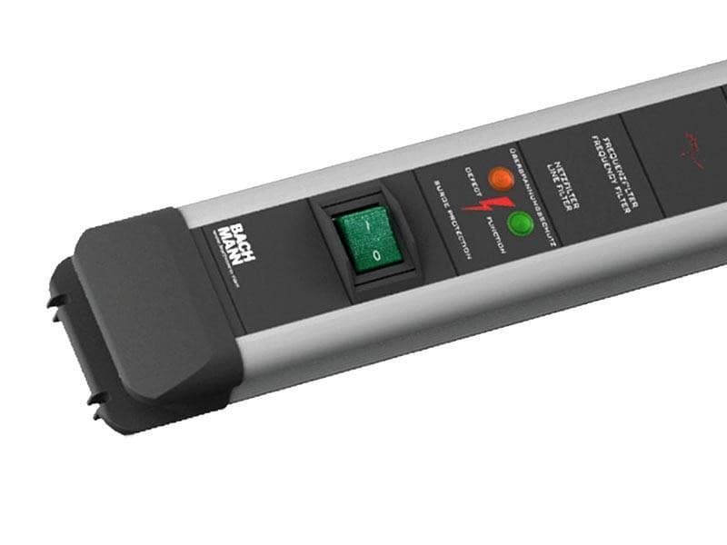 PRELUNGITOR Bachmann, Schuko x 6, conectare prin Schuko (T), cablu 2 m, protectie supratensiune | protectie copii, negru | argintiu, "330.105" — miniatură