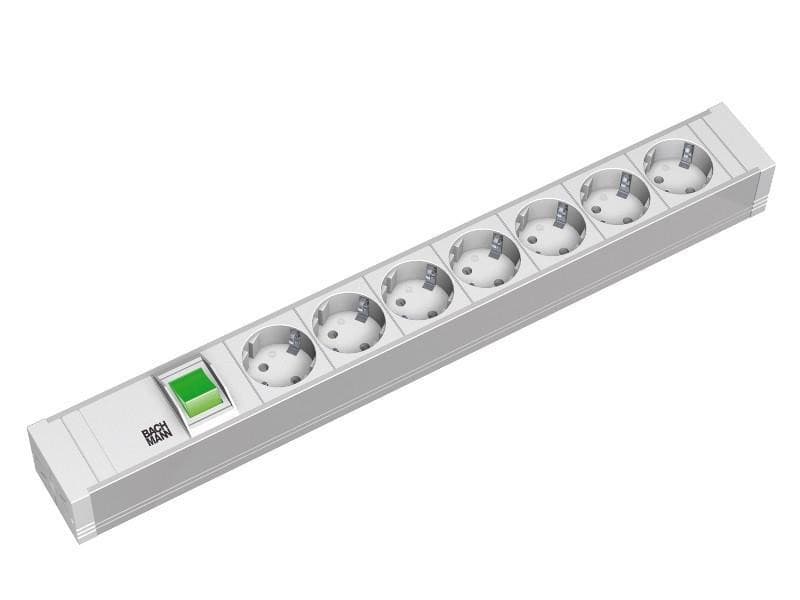 PDU BACHMANN, 1.5U pt. rack 19 inch, 7 prize Schuko, intrare Schuko, max 10 A, cablu 2 m, gri, "333.600"