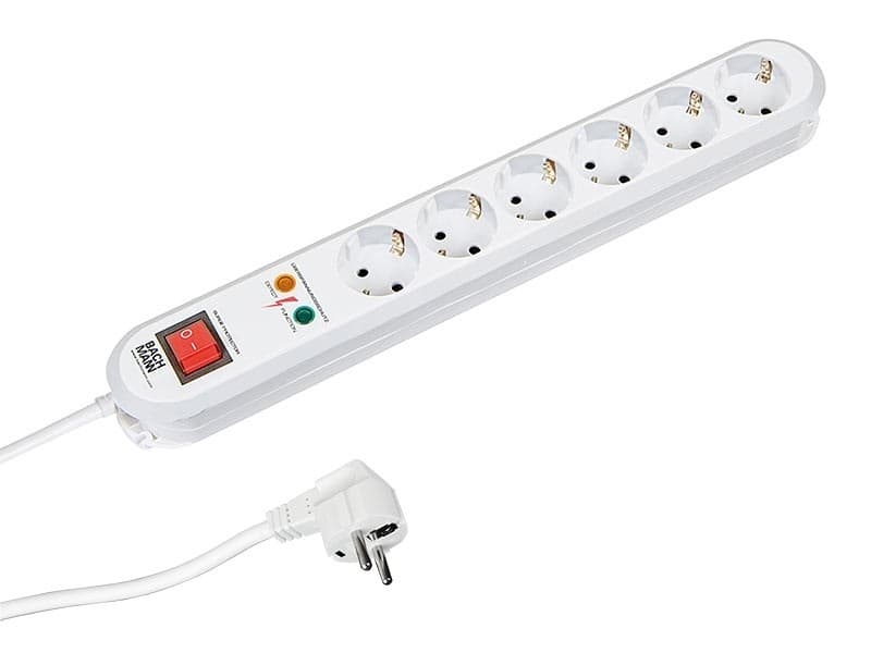 PRELUNGITOR Bachmann, Schuko x 6, conectare prin Schuko (T), cablu 1.5 m, 16 A, protectie supratensiune, alb, "381.2501K"