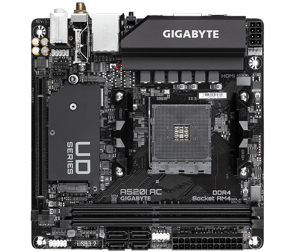 PLACA de BAZA Gigabyte "A520I AC", skt AM4, mini ITX, AMD A520, 2 x DDR4, max. 64 GB, 4 x SATA, 1 x M.2, 7.1, "A520I AC" — miniatură