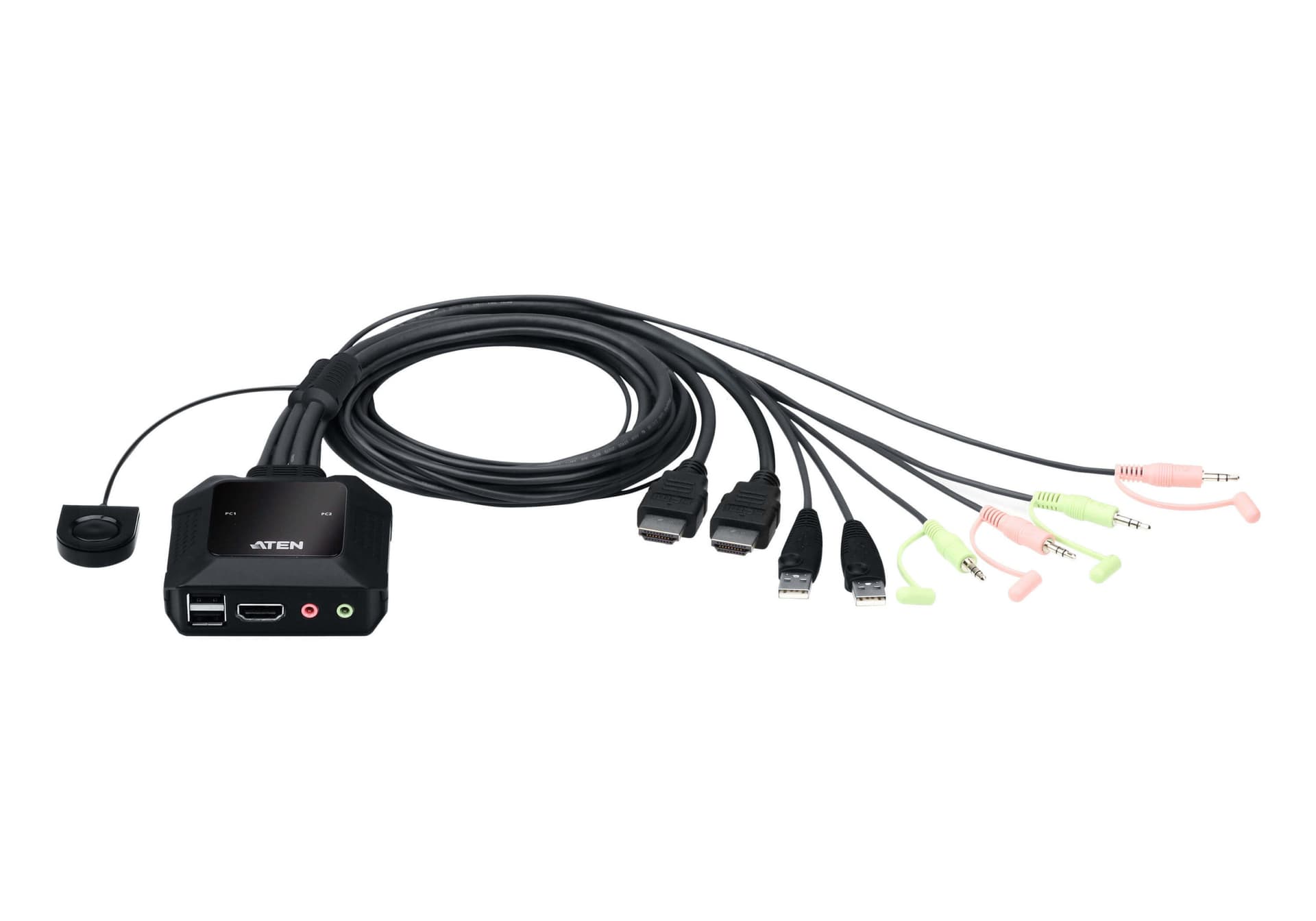 SWITCH KVM ATEN control 2 PC la 1 KVM, 4K resolution, button port selector, conector tip USB (T) x 2 | HDMI (T) x 2, 2 x 3.5mm Audio Jack Male "CS22H-AT"