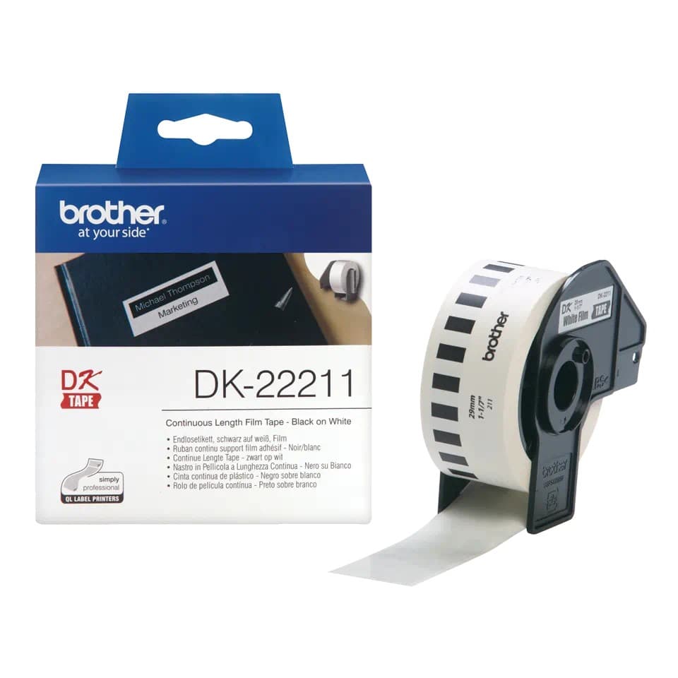 Banda Continua Hartie  Original Brother Black on White, DK22211, pentru P-TOUCH QL-1100|QL-800|QL-810|QL-1050|QL-1060|QL-500|QL-560|QL-570|QL-580|QL-650|QL-700, 29x15mm,24m, incl.TV 0 RON, "DK22211"
