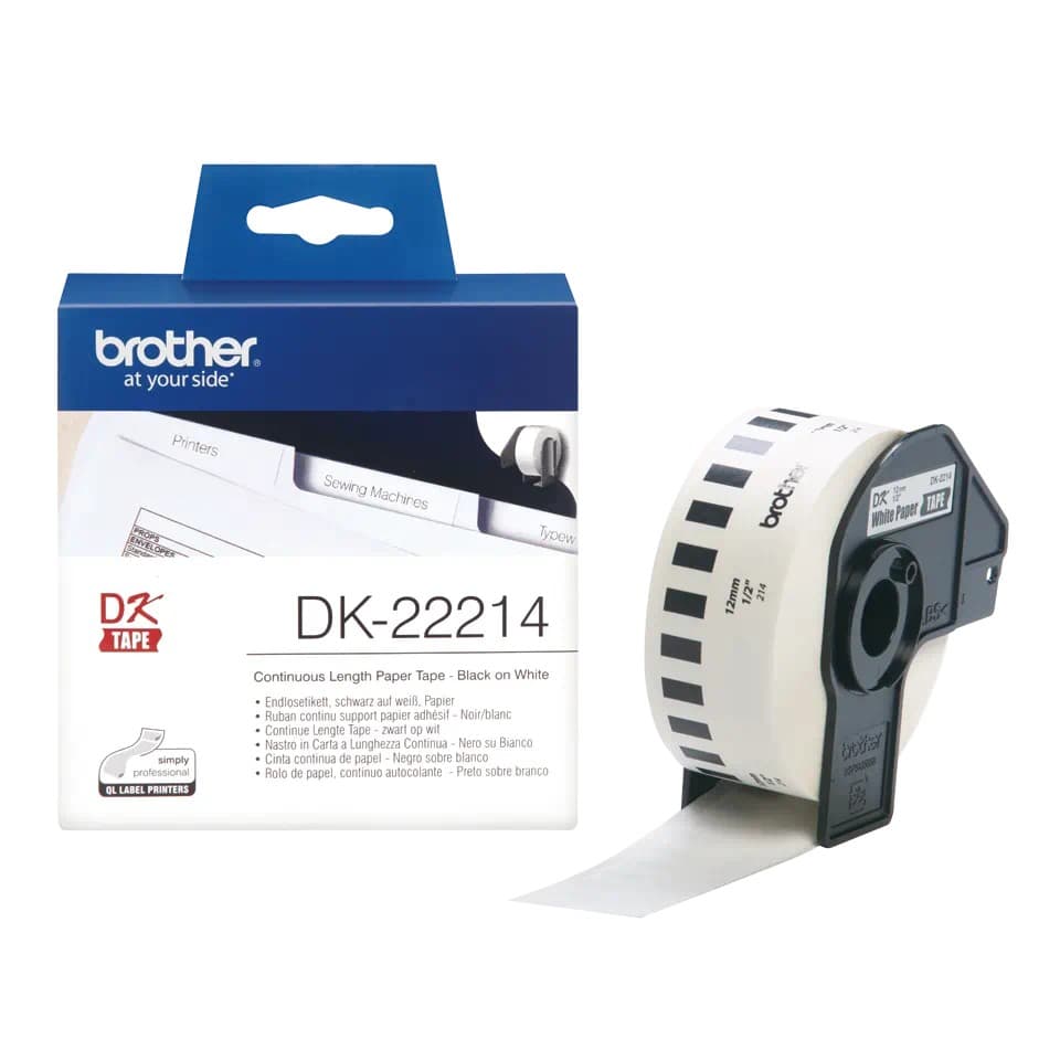 Banda Continua Hartie Original Brother Black on White, DK22214, pentru P-TOUCH QL-1100|QL-800|QL-810|QL-1050|QL-1060|QL-500|QL-560|QL-570|QL-580|QL-650|QL-700, 12x30mm, 48m, incl.TV 0 RON, "DK22214"