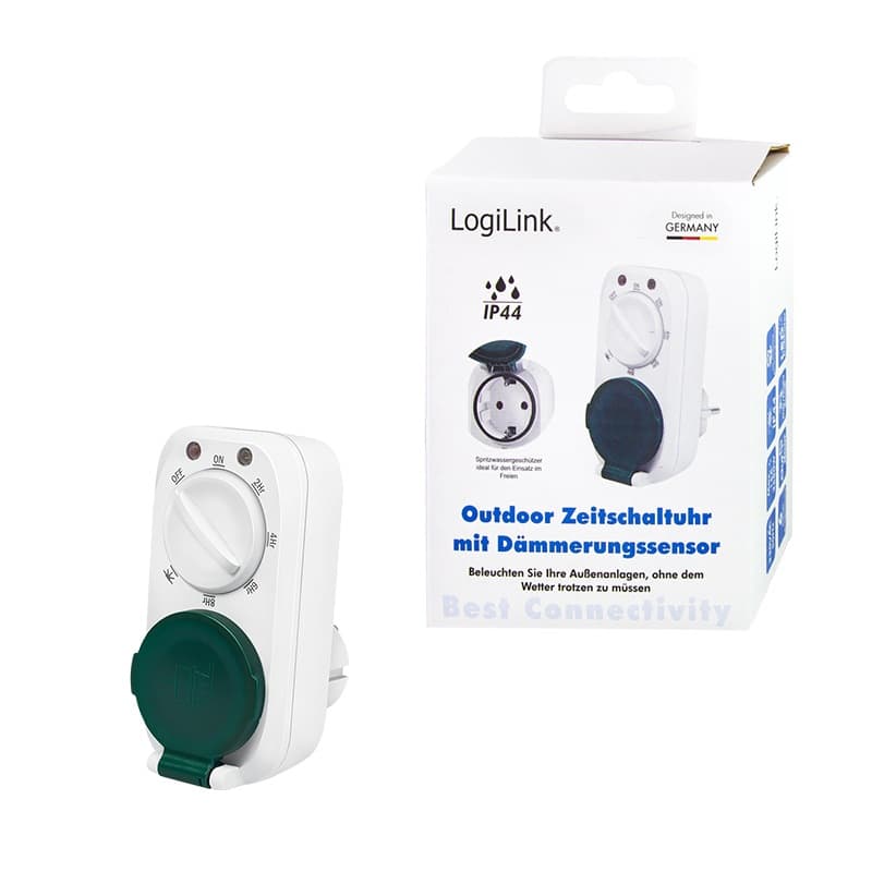 PRIZA inteligenta LOGILINK, Schuko x 1, conectare prin Schuko (T), 16A, comutare mecanica a timpului-7 presetari, protectie stropire cu apa IP44, pentru exterior, alb "ET0013" — miniatură