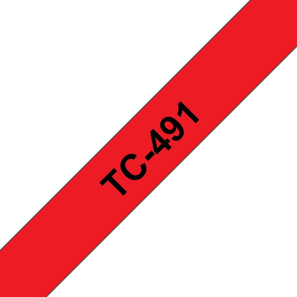 Banda laminata Original Brother Black on Red, TC491, pentru E105|E110|H100|H101|H105|H110|H111|P300|128|200|1000|1010|1090|1100|1120|1130|1160|1170|1180|1190|1200|1230|1280|1290|6100|7100|ST1150, 9mm, incl.TV 0 RON, "TC491"