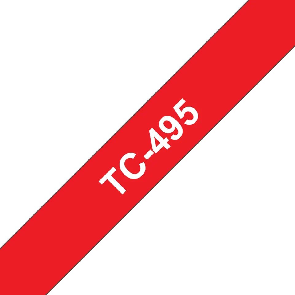 Banda laminata Original Brother White on Red, TC495, pentru E105|E110|H100|H101|H105|H110|H111|P300|128|200|1000|1010|1090|1100|1120|1130|1160|1170|1180|1190|1200|1230|1280|1290|6100|7100|ST1150, 9mm, incl.TV 0 RON, "TC495"
