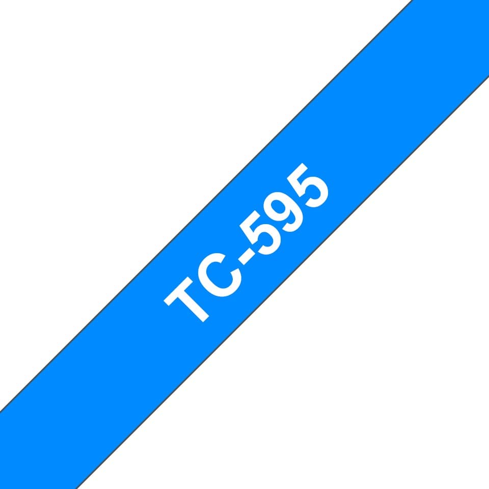 Banda laminata Original Brother White on Blue, TC595, pentru E105|E110|H100|H101|H105|H110|H111|P300|128|200|1000|1010|1090|1100|1120|1130|1160|1170|1180|1190|1200|1230|1280|1290|6100|7100|ST1150, 9mm, incl.TV 0 RON, "TC595"