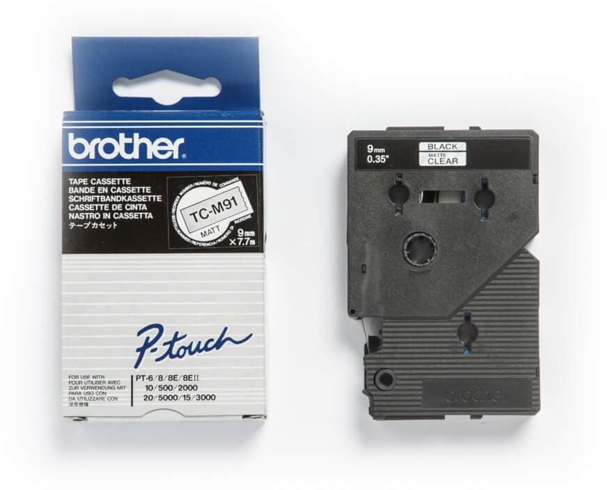 Banda laminata Original Brother Black on Clear, TCM91, pentru E105|E110|H100|H101|H105|H110|H111|P300|128|200|1000|1010|1090|1100|1120|1130|1160|1170|1180|1190|1200|1230|1280|1290|6100|7100|ST1150, 9mm, incl.TV 0 RON, "TCM91"