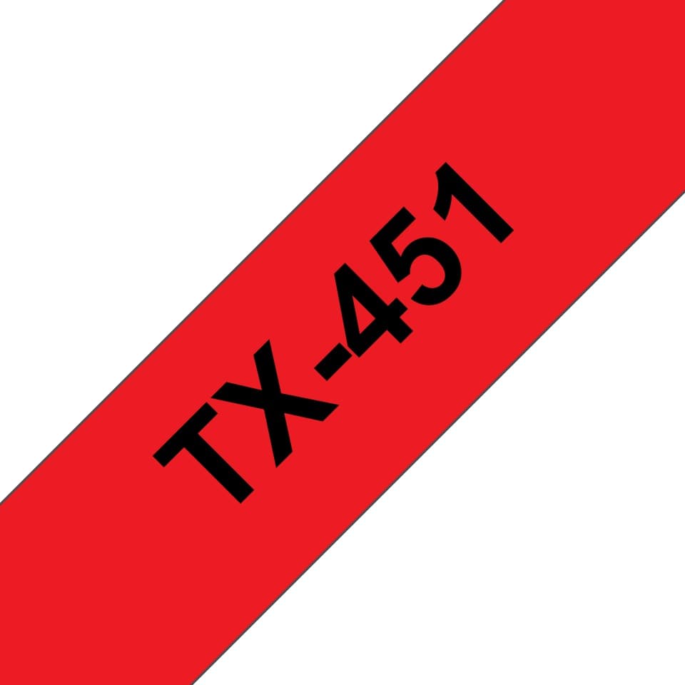 Banda laminata Original Brother Black on Red, TX451, pentru D600|E500|E550|H500|P700|P710|P750|330|350|520|540|580|1400|1500|1600|1650|2200|2210|2300|2310|2400|2410|2430|2500|2600|2610|2700|2710|2730|2730|7500|7600, 24mm, incl.TV 0 RON, "TX451"