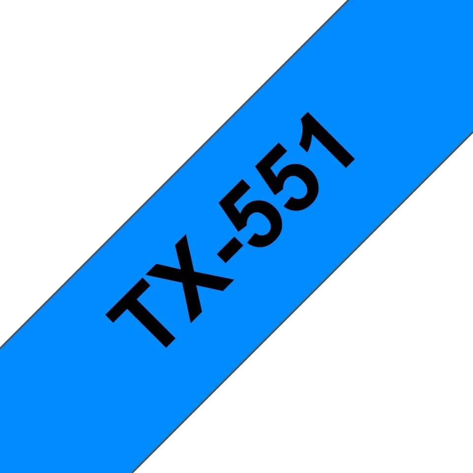 Banda laminata Original Brother Black on Blue, TX551, pentru D600|E500|E550|H500|P700|P710|P750|330|350|520|540|580|1400|1500|1600|1650|2200|2210|2300|2310|2400|2410|2430|2500|2600|2610|2700|2710|2730|2730|7500|7600, 24mm, incl.TV 0 RON, "TX551"