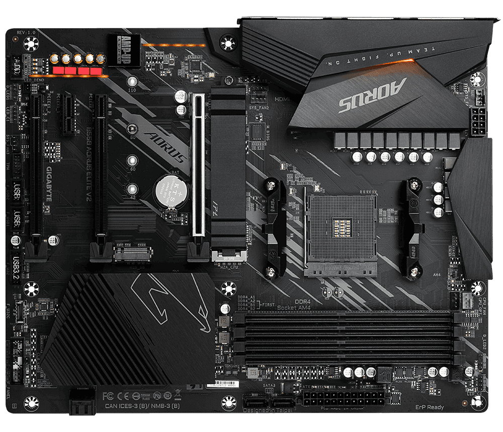 PLACA de BAZA Gigabyte "B550 AORUS ELITE V2", skt AM4, ATX, AMD B550, 4 x DDR4, max. 128 GB, 4 x SATA, 2 x M.2, 7.1, "B550 AORUS ELITE V2" — miniatură