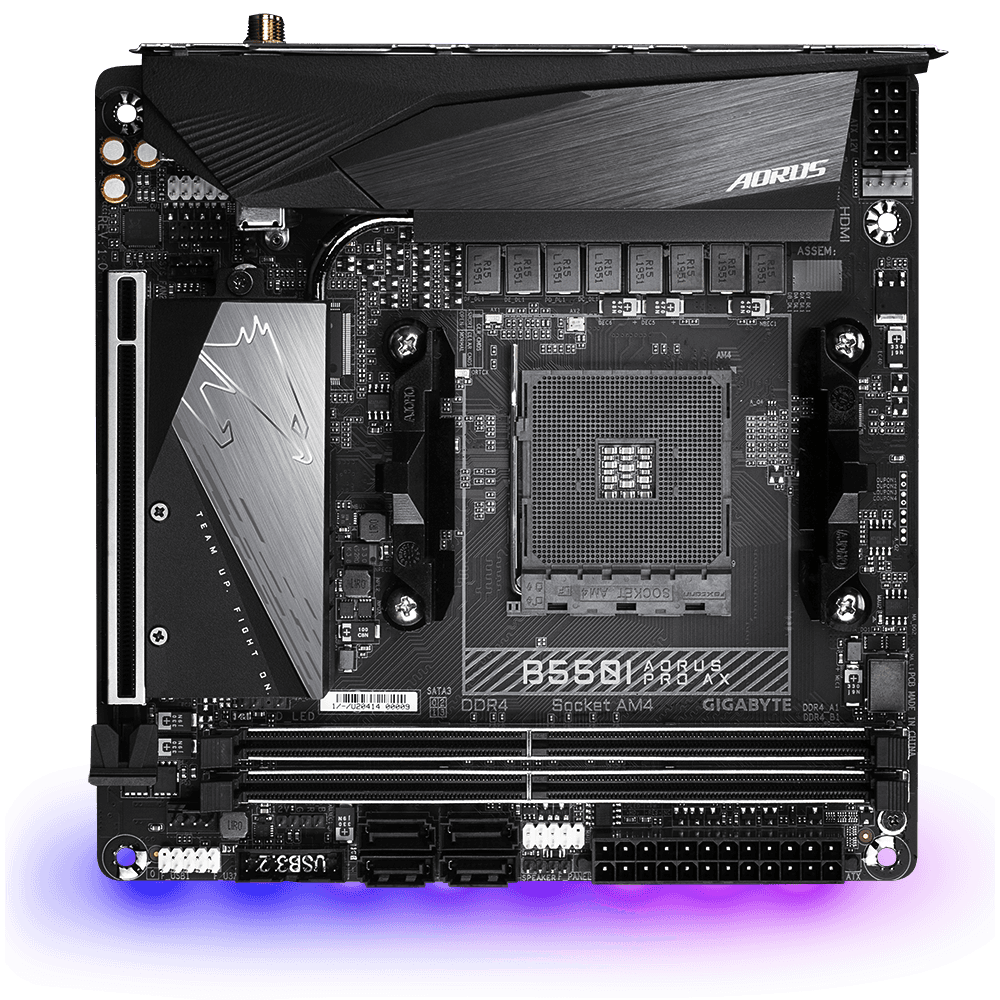 PLACA de BAZA Gigabyte "B550 I AORUS PRO AX", skt AM4, mini ITX, AMD B550, 2 x DDR4, max. 64 GB, 4 x SATA, 2 x M.2, 7.1, "B550 I AORUS PRO AX" — miniatură
