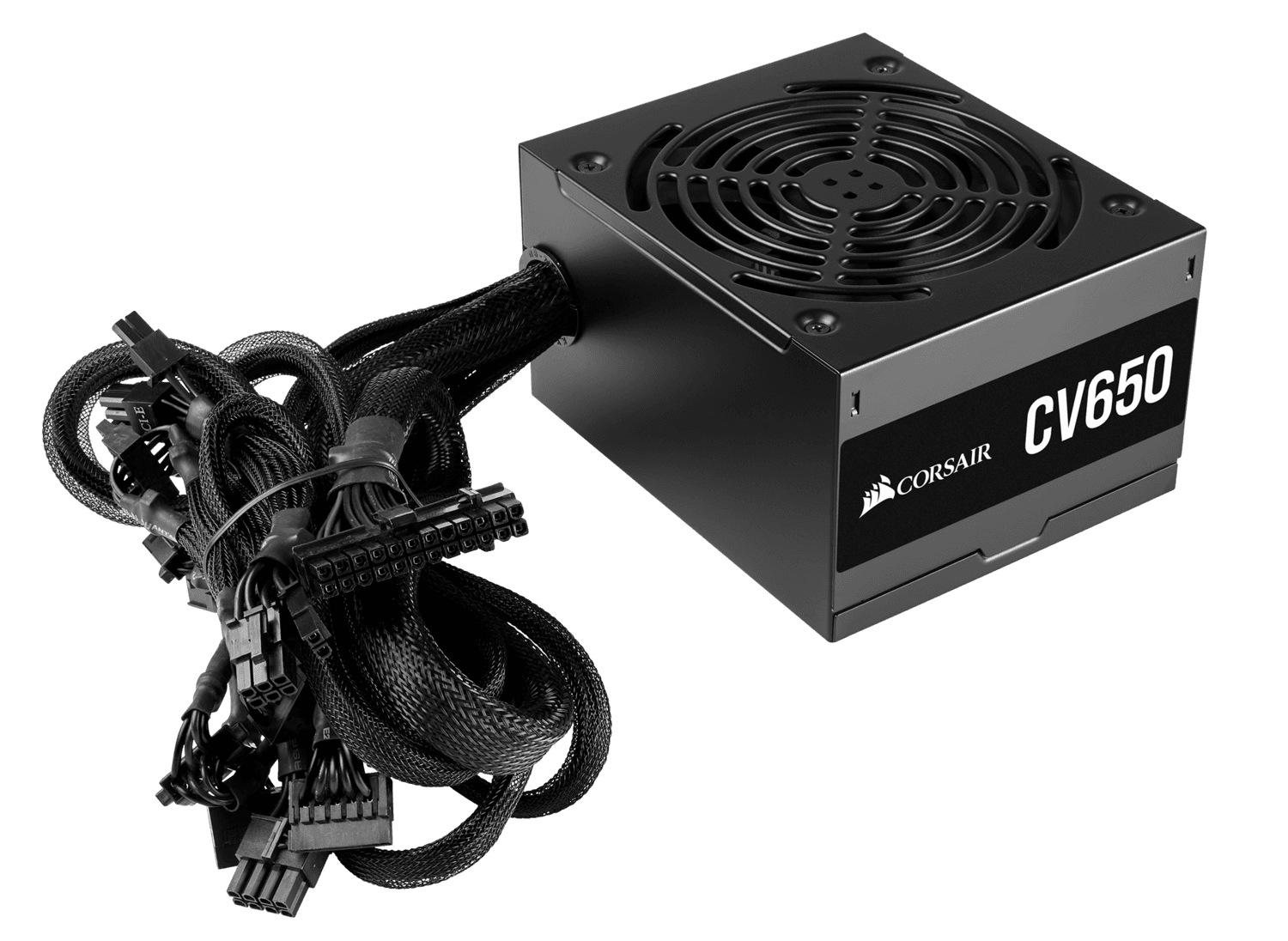 SURSA CORSAIR, 650 W, "CV650", ATX 12V V2.31, fan 120 mm x 1, 80 Plus Bronze, MB 20+4 pin x 1, CPU 4+4 pin x 2, PCI-E 6+2 pin x 2, SATA x 7, MOLEX 4-pin x 2, "CP-9020236-EU" — miniatură