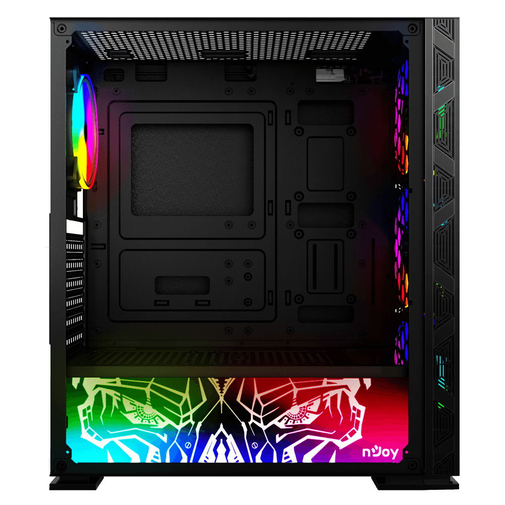 CARCASA NJOY Middle Tower,ATX, "Kona",fara sursa,sticla securizata,fanx4,USB 2.0 x 1,USB 3.0x2,Jack 3.5 mmx2,mesh fan ctr (inclusiv RGB),telecomanda,negru "CSMD-E000UKO-CR01B" — miniatură
