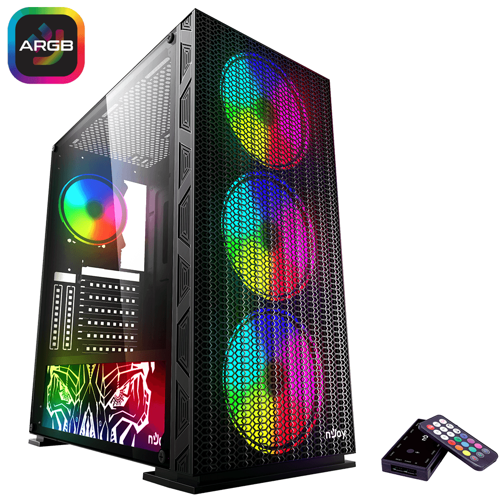 CARCASA NJOY Middle Tower,ATX, "Kona",fara sursa,sticla securizata,fanx4,USB 2.0 x 1,USB 3.0x2,Jack 3.5 mmx2,mesh fan ctr (inclusiv RGB),telecomanda,negru "CSMD-E000UKO-CR01B"
