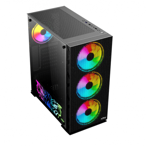 CARCASA NJOY Middle Tower,ATX, "Kona",fara sursa,sticla securizata,fanx4,USB 2.0 x 1,USB 3.0x2,Jack 3.5 mmx2,mesh fan ctr (inclusiv RGB),telecomanda,negru "CSMD-E000UKO-CR01B" — miniatură