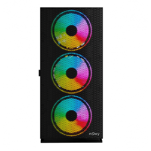 CARCASA NJOY Middle Tower,ATX, "Kona",fara sursa,sticla securizata,fanx4,USB 2.0 x 1,USB 3.0x2,Jack 3.5 mmx2,mesh fan ctr (inclusiv RGB),telecomanda,negru "CSMD-E000UKO-CR01B" — miniatură