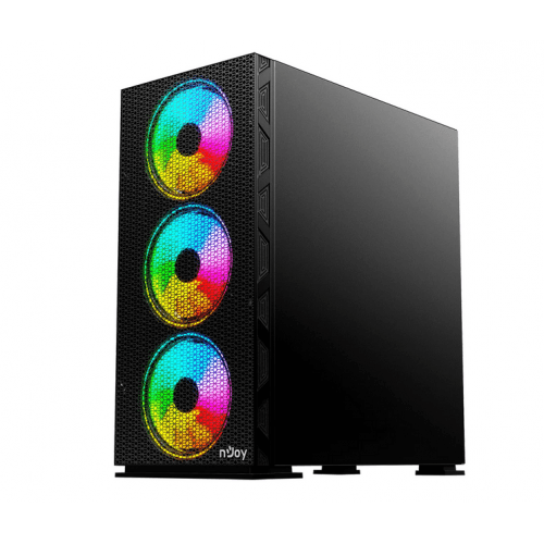 CARCASA NJOY Middle Tower,ATX, "Kona",fara sursa,sticla securizata,fanx4,USB 2.0 x 1,USB 3.0x2,Jack 3.5 mmx2,mesh fan ctr (inclusiv RGB),telecomanda,negru "CSMD-E000UKO-CR01B" — miniatură