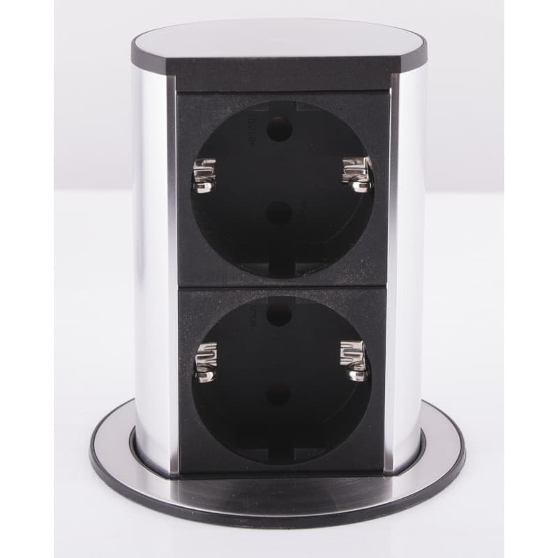 Priza cu protectie ELEVATOR 928.002, Numar iesiri 2, Schuko, 230 V, Lungime cablu 2 m, Impamantare, Negru/Argintiu, Fisa Schuko montabila, "928.002" (include TV 0.8lei) — miniatură