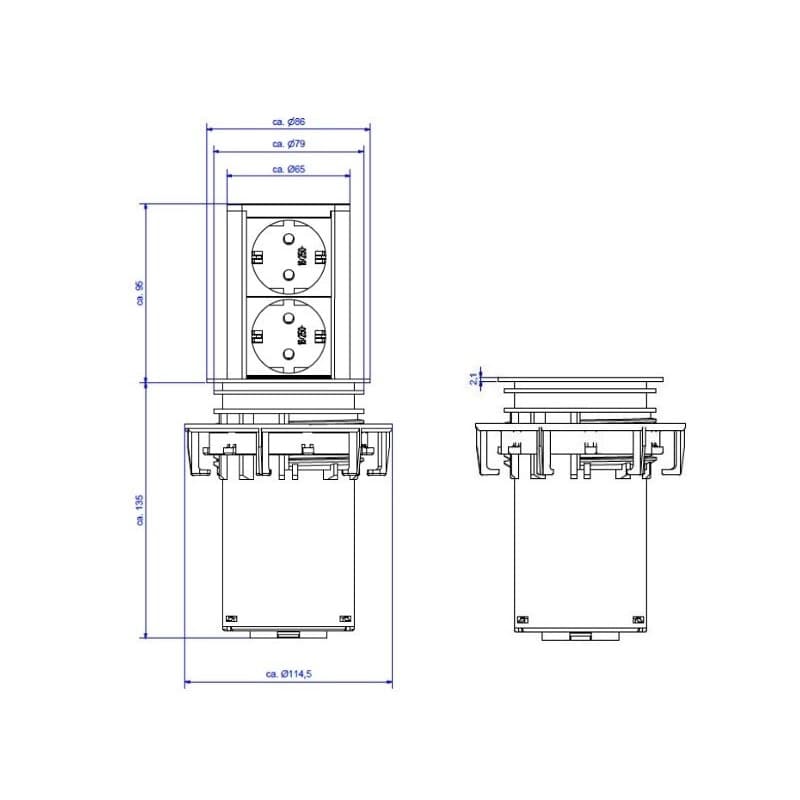 Priza cu protectie ELEVATOR 928.002, Numar iesiri 2, Schuko, 230 V, Lungime cablu 2 m, Impamantare, Negru/Argintiu, Fisa Schuko montabila, "928.002" (include TV 0.8lei) — miniatură