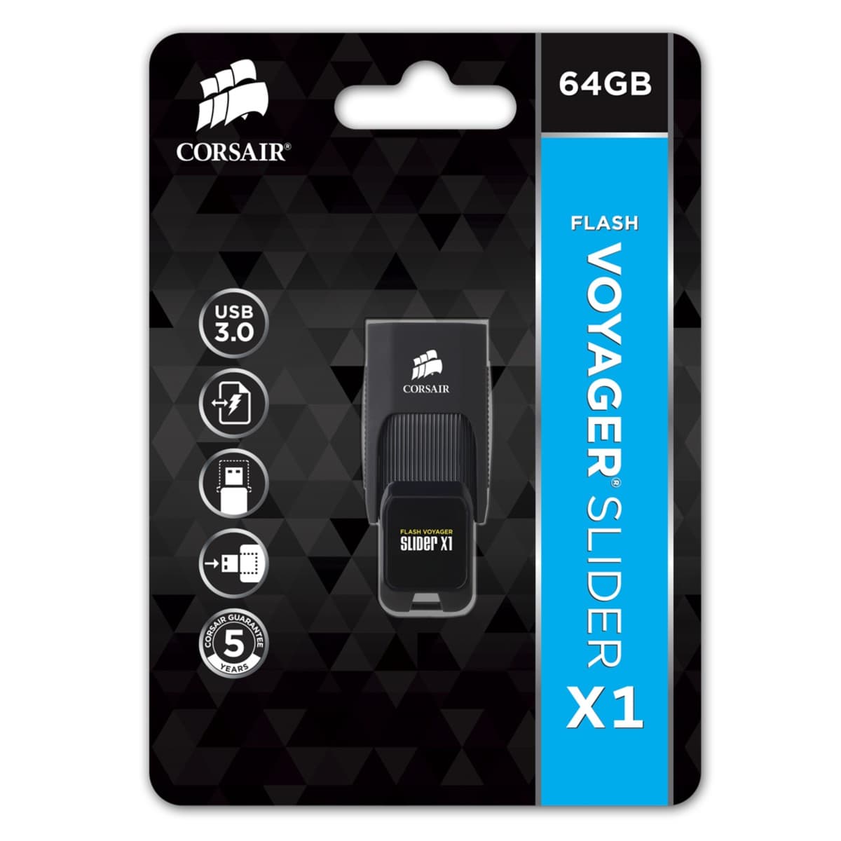 MEMORIE USB CORSAIR 64 GB, USB 3.0, retractabila, carcasa plastic, negru, "CMFSL3X1-64GB" — miniatură