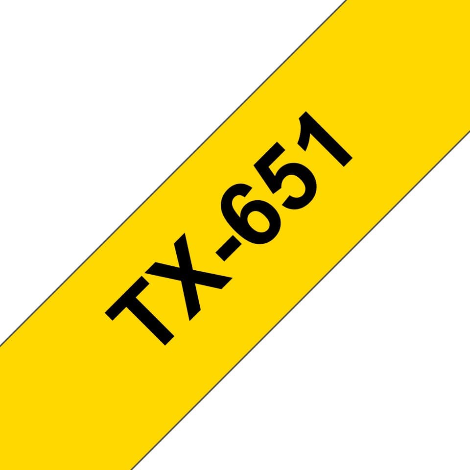 Banda laminata Original Brother Black on Yellow, TX651, pentru D600|E500|E550|H500|P700|P710|P750|330|350|520|540|580|1400|1500|1600|1650|2200|2210|2300|2310|2400|2410|2430|2500|2600|2610|2700|2710|2730|2730|7500|7600, 24mm, incl.TV 0 RON, "TX651"