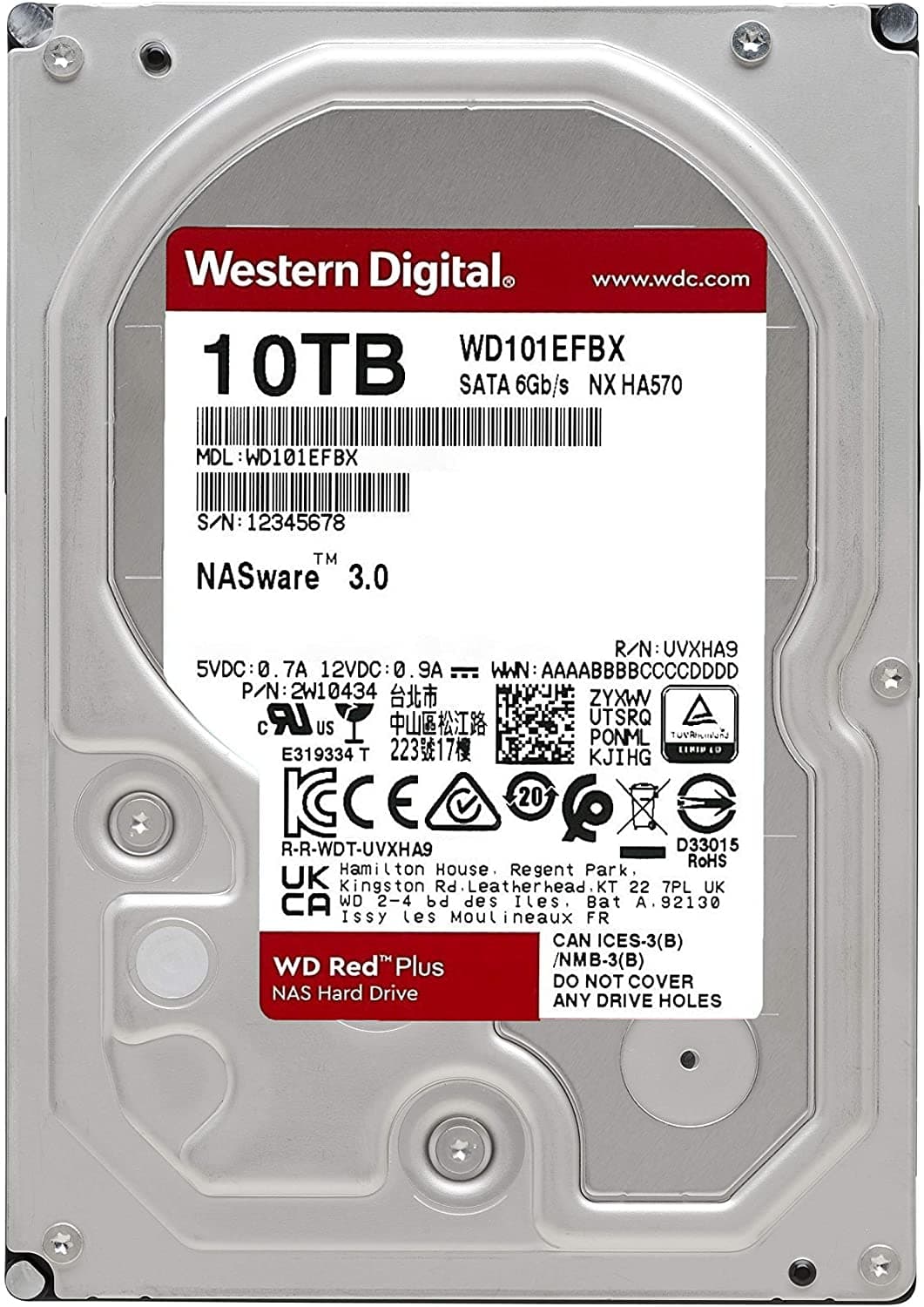 HDD WD 10TB, Red Plus, 7.200 rpm, buffer 256 MB, pt NAS, "WD101EFBX"