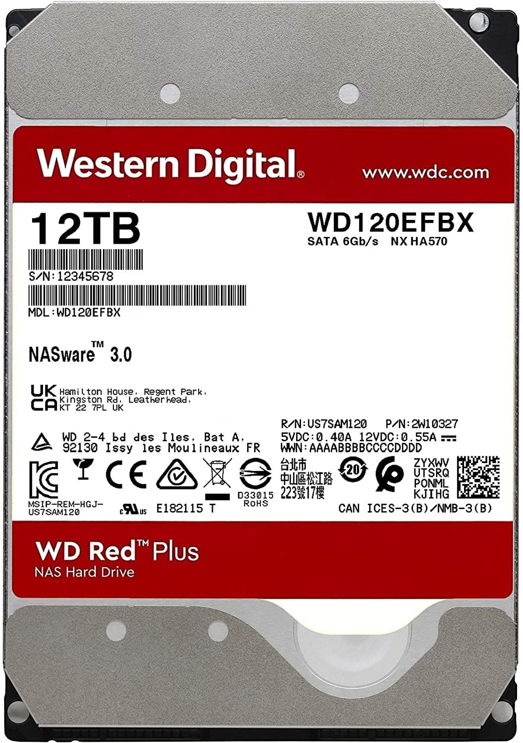 HDD WD 12TB, Red Plus, 7.200 rpm, buffer 256 MB, pt NAS, "WD120EFBX" — miniatură