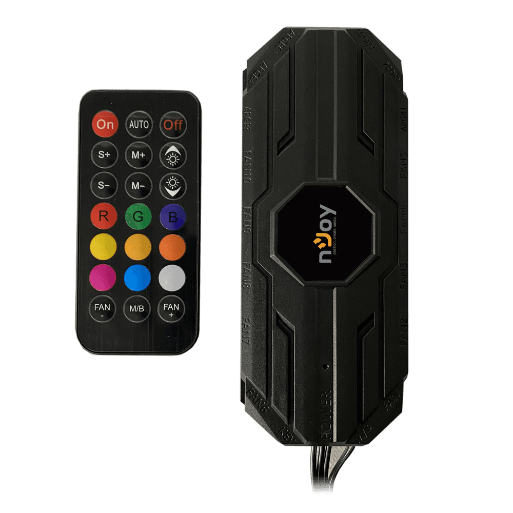 CARCASA NJOY Middle Tower,ATX, "ARENA",fara sursa,sticla securizata,fanx4,USB 2.0x1,USB 3.0x2,Jack 3.5 mmx2, mesh,fan ctr (inclusiv RGB),telecomanda,negru "CSMD-E000UAN-BL01B" — miniatură
