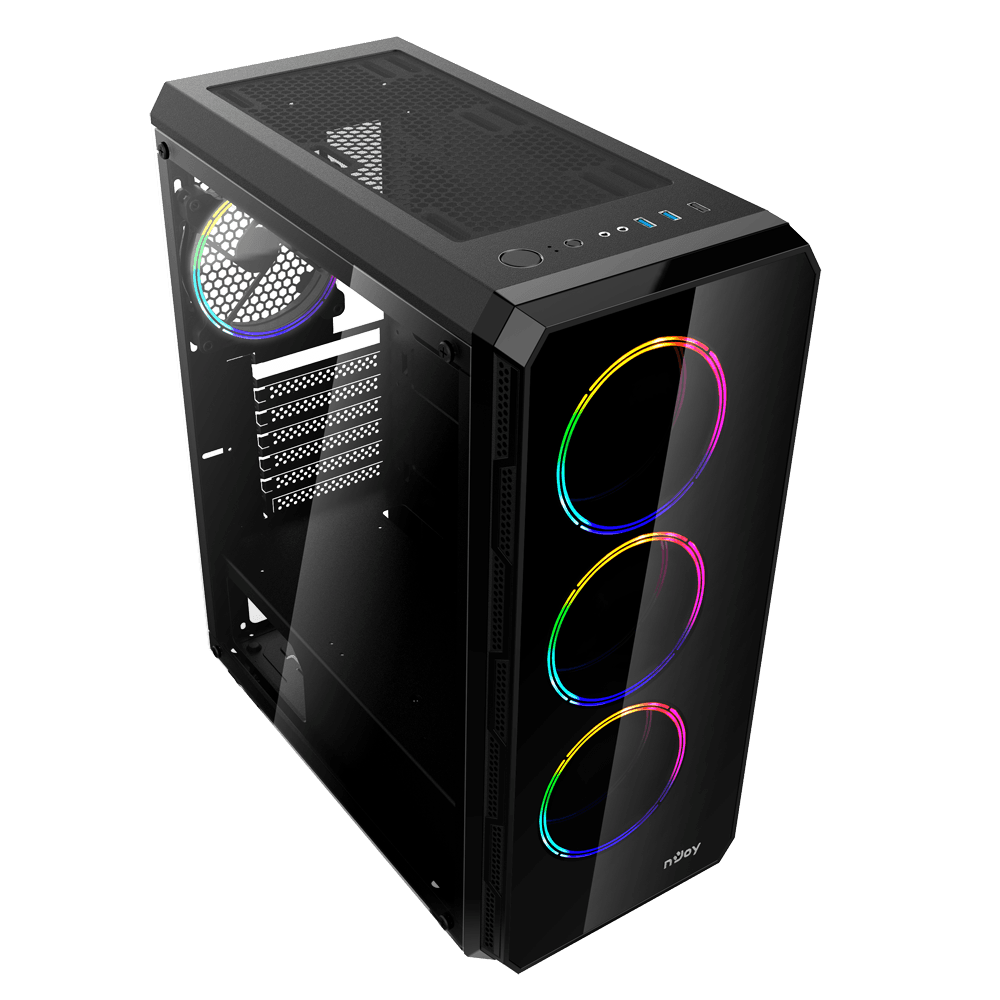 CARCASA NJOY Middle Tower,ATX, "ACRUX", fara sursa,sticla securizata,fanx4,USB 2.0x1,USB 3.0x2,Jack 3.5mmx2, mesh,fan ctr (inclusiv RGB),telecomanda,negru "CSMD-E000UAX-BL01B" — miniatură