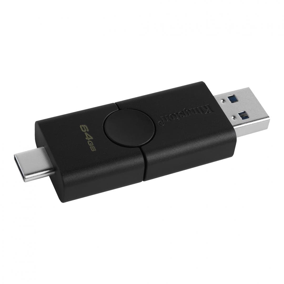 MEMORIE USB KINGSTON 64 GB, USB 3.2 gen 1 | USB 3.2 Type-C, clasica, carcasa plastic, negru, "DTDE/64GB" — miniatură