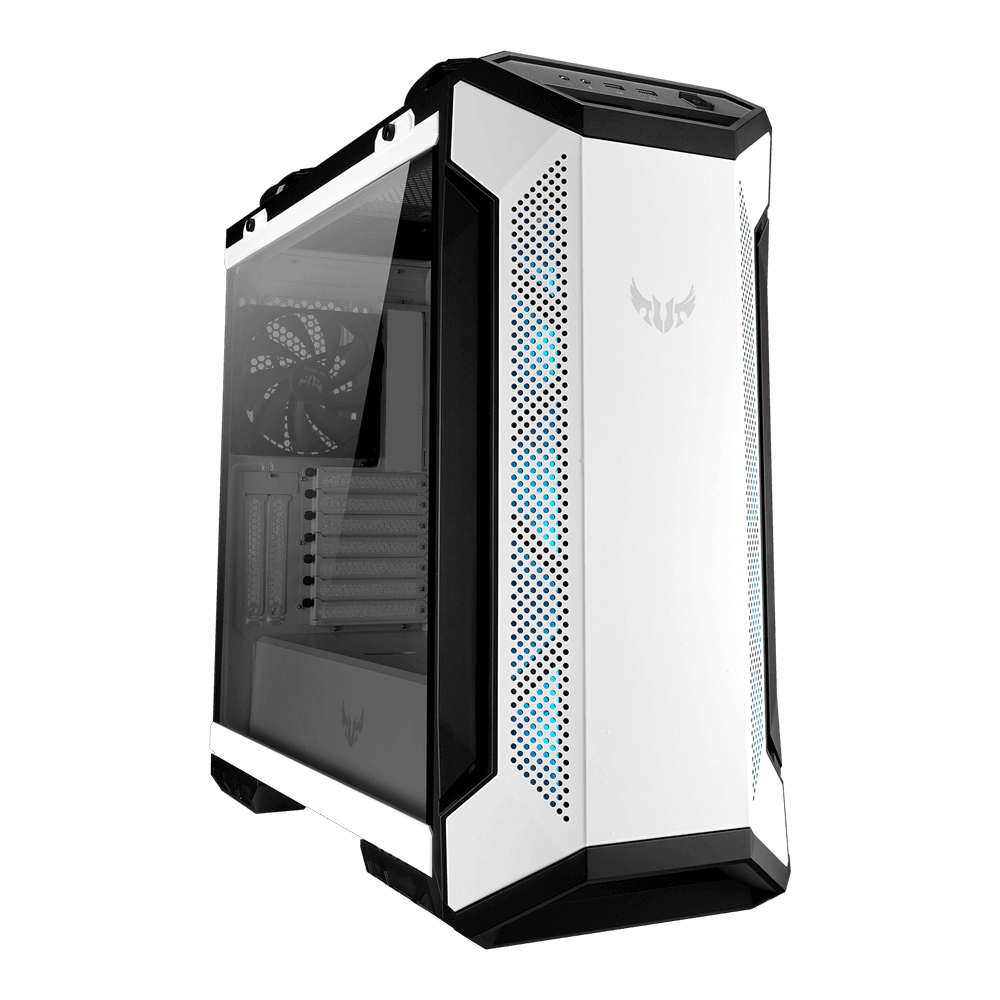 CARCASA ASUS Middle Tower, ATX, "GT501 TUF GAMING", fara sursa, sticla securizata, fan x 4, USB 3.0 x 2, Jack 3.5 mm x 2, mesh pt. filtrare praf,RGB, alb, "GT501 TUF GAMING W" — miniatură