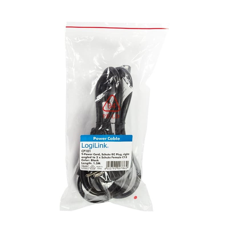 CABLU alimentare LOGILINK 1.7m, intrare Schuko, iesire 2 x C13, 10A, testat VDE, black, "CP101" — miniatură