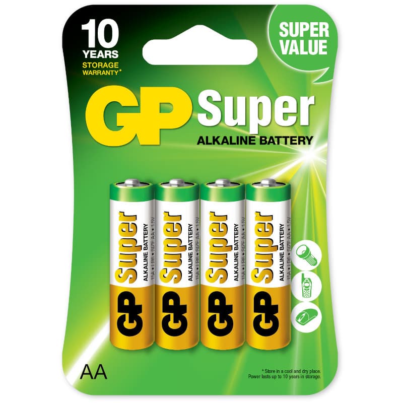 Baterie GP Batteries, Super Alcalina AA (LR6) 1.5V alcalina, blister 4 buc. "GP15A-2UE4" "GPPCA15AS015"