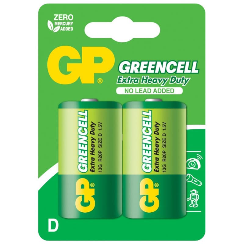 Baterie GP Batteries, Greencell D (LR20) 1.5V carbon zinc, blister 2 buc. "GP13G-2UE2" "GPPCC13KC028"