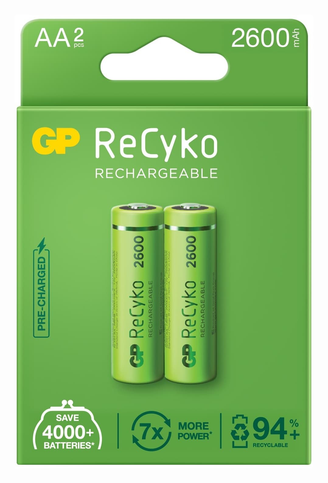 Acumulatori GP Batteries, ReCyko 2600mAh AA (LR6) 1.2V NiMH, paper box 2 buc. "GP270AAHCE-2EB2" "GPRHC272E000"